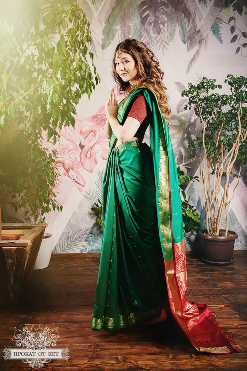 Индийское сари "Изумруд" - фото 5