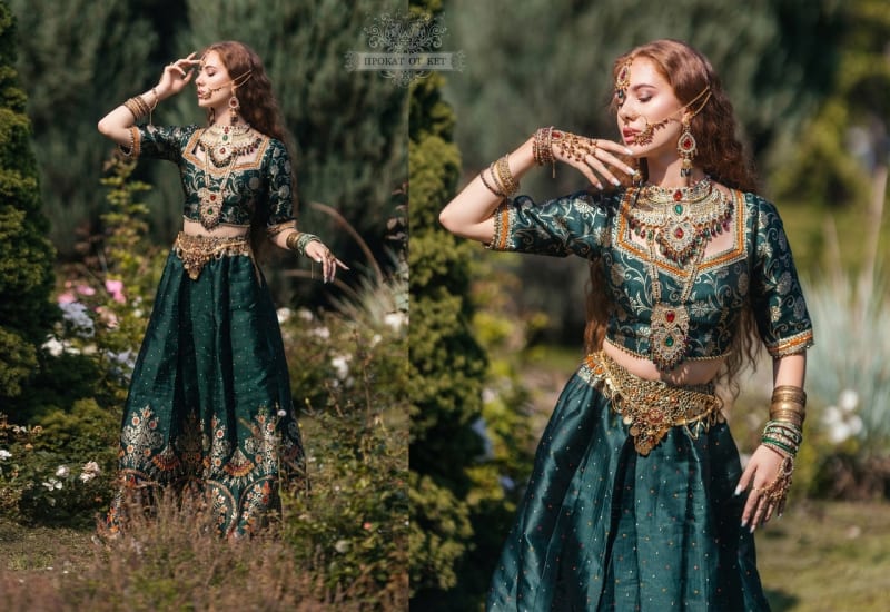 Комплект из юбки и топа в зелёном звете, Индия - фото 2