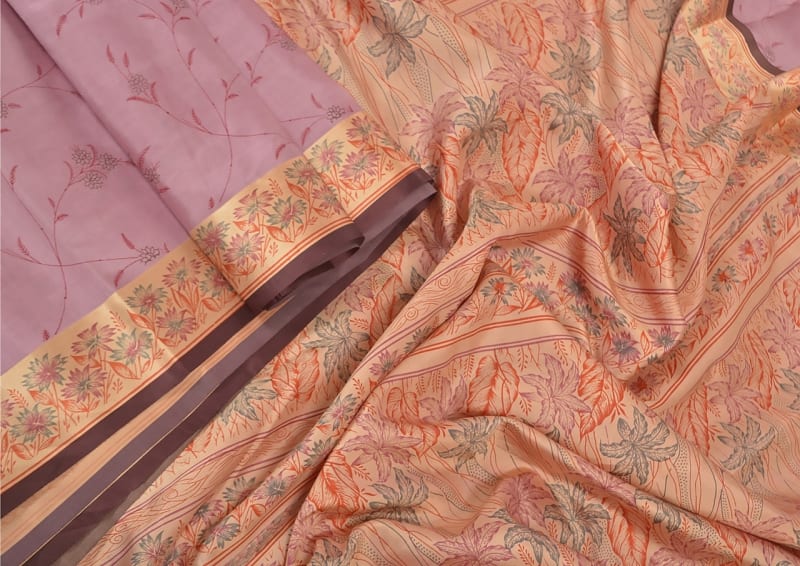 Винтажное сари из шёлка (розово-персиковое) - фото 4