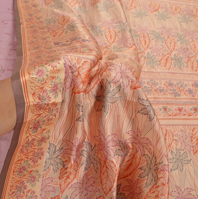 Винтажное сари из шёлка (розово-персиковое) - фото 5