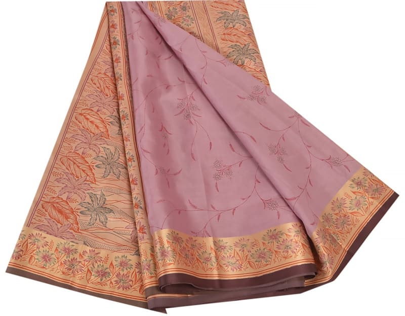 Винтажное сари из шёлка (розово-персиковое) - фото 6