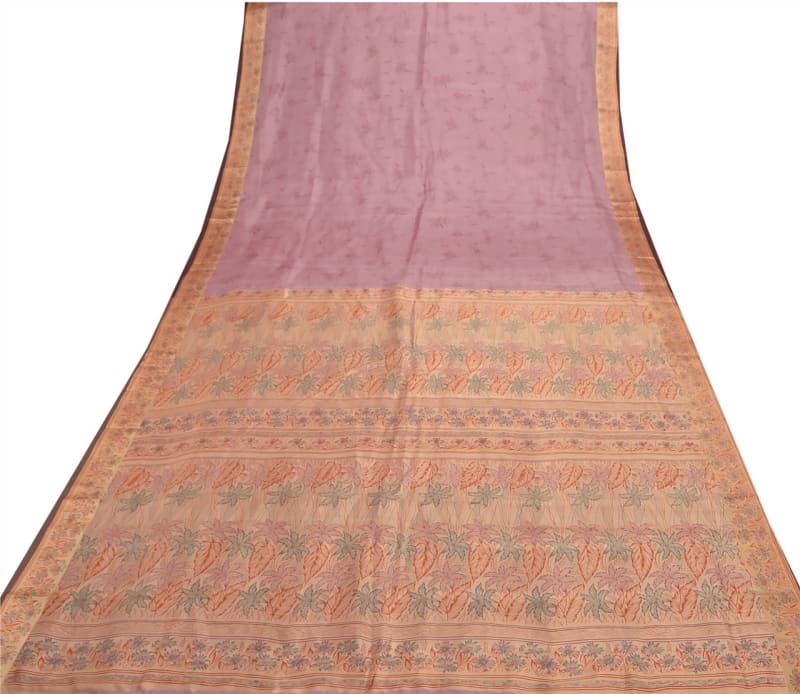 Винтажное сари из шёлка (розово-персиковое) - фото 7