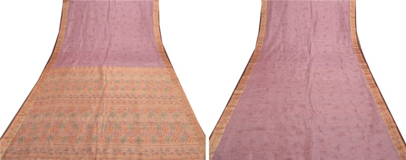 Винтажное сари из шёлка (розово-персиковое) - фото 8