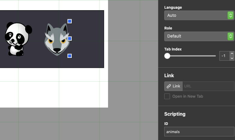 Screenshot showing how to define an id for the group of images for the animation