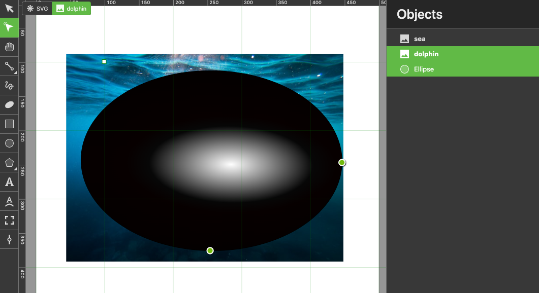 Selecting the images and the masking ellipse as a previous step to apply to mask the photos