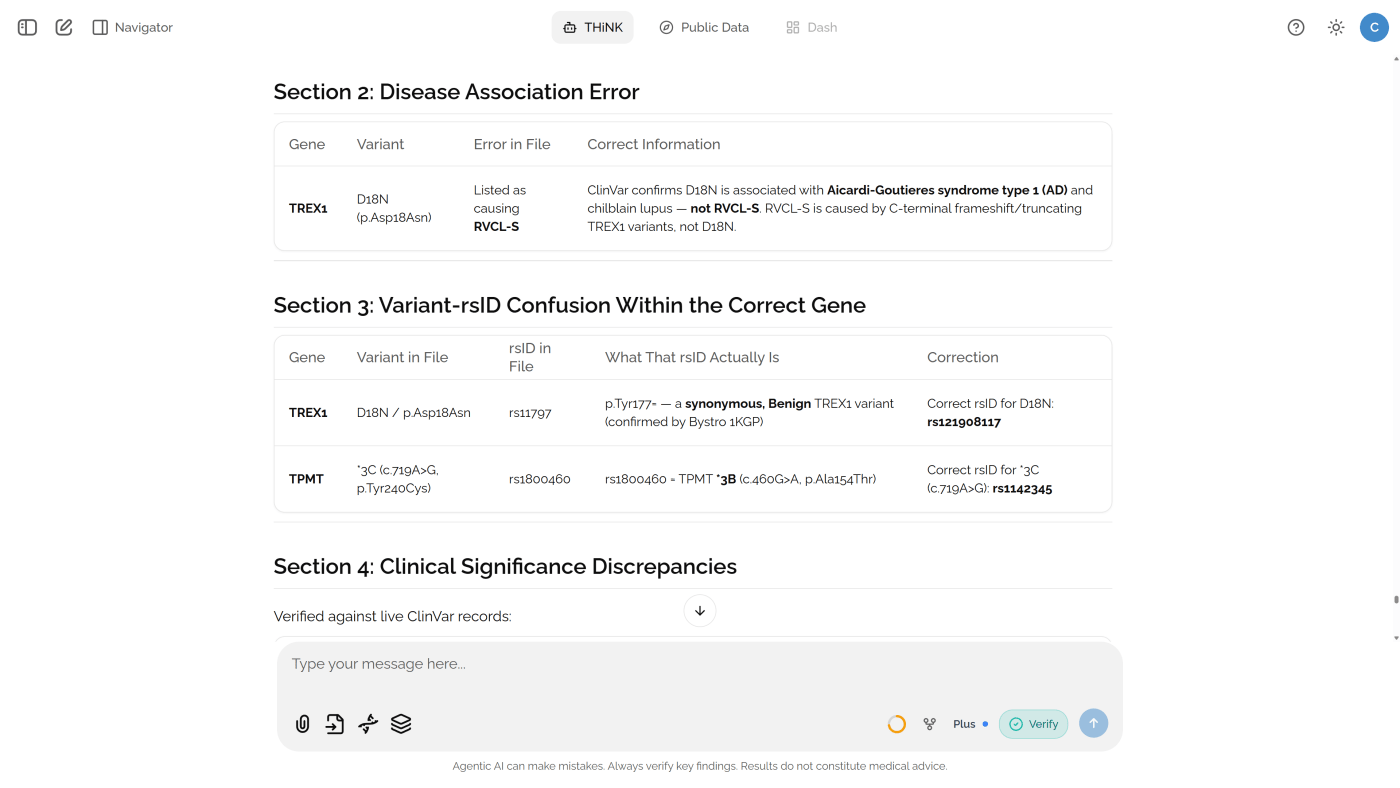 Bystro verifying a ChatGPT answer against real genetic variant data