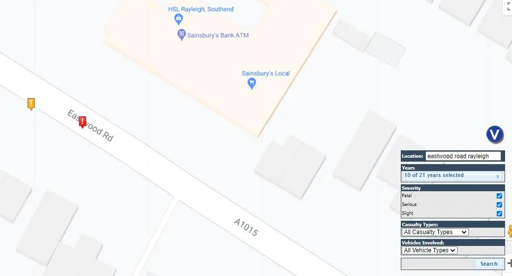Map of crashes at Eastwood Rd