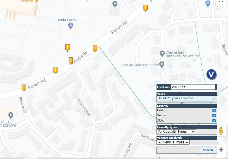 Map of crashes at Ferrers Rd
