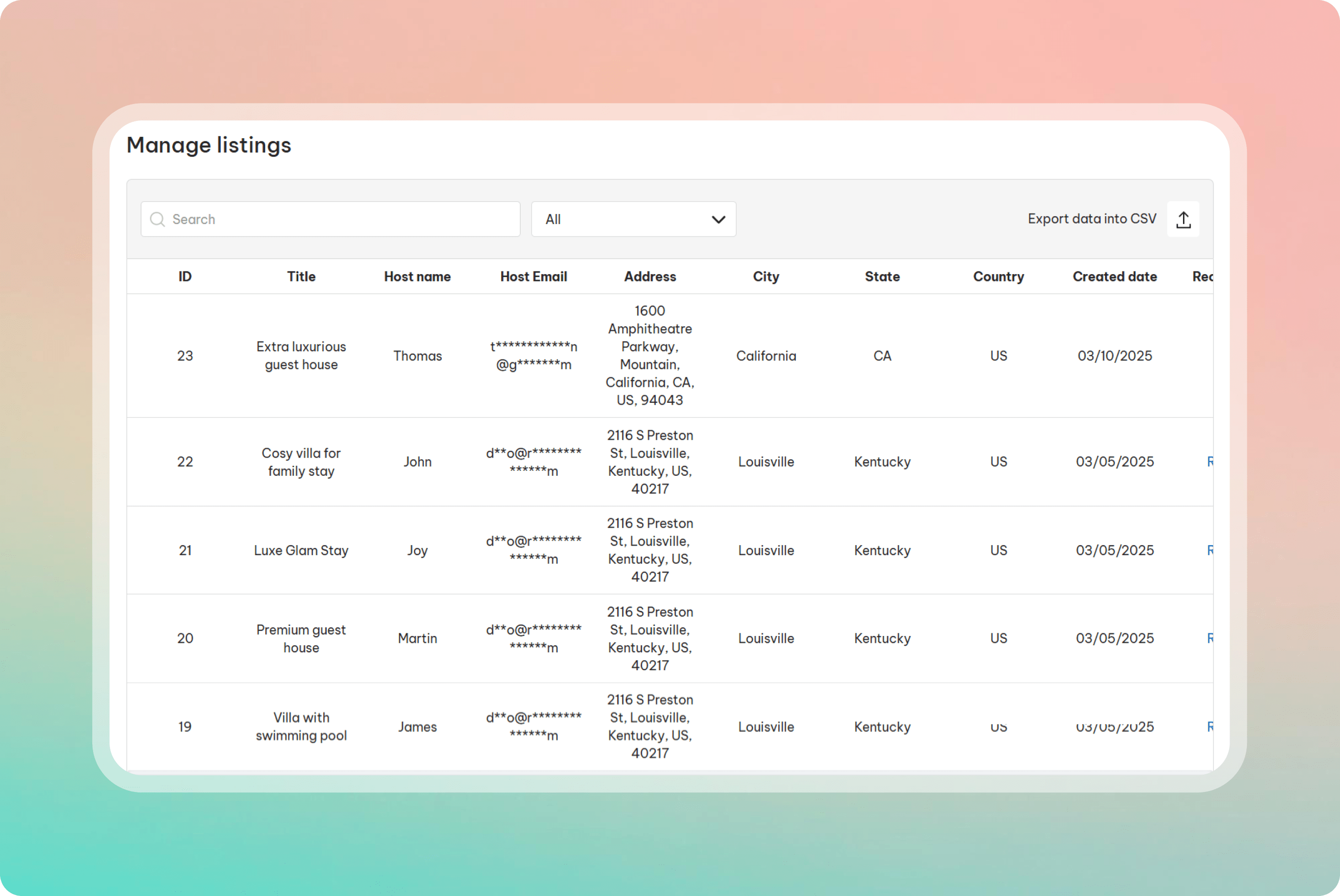 Manage listings