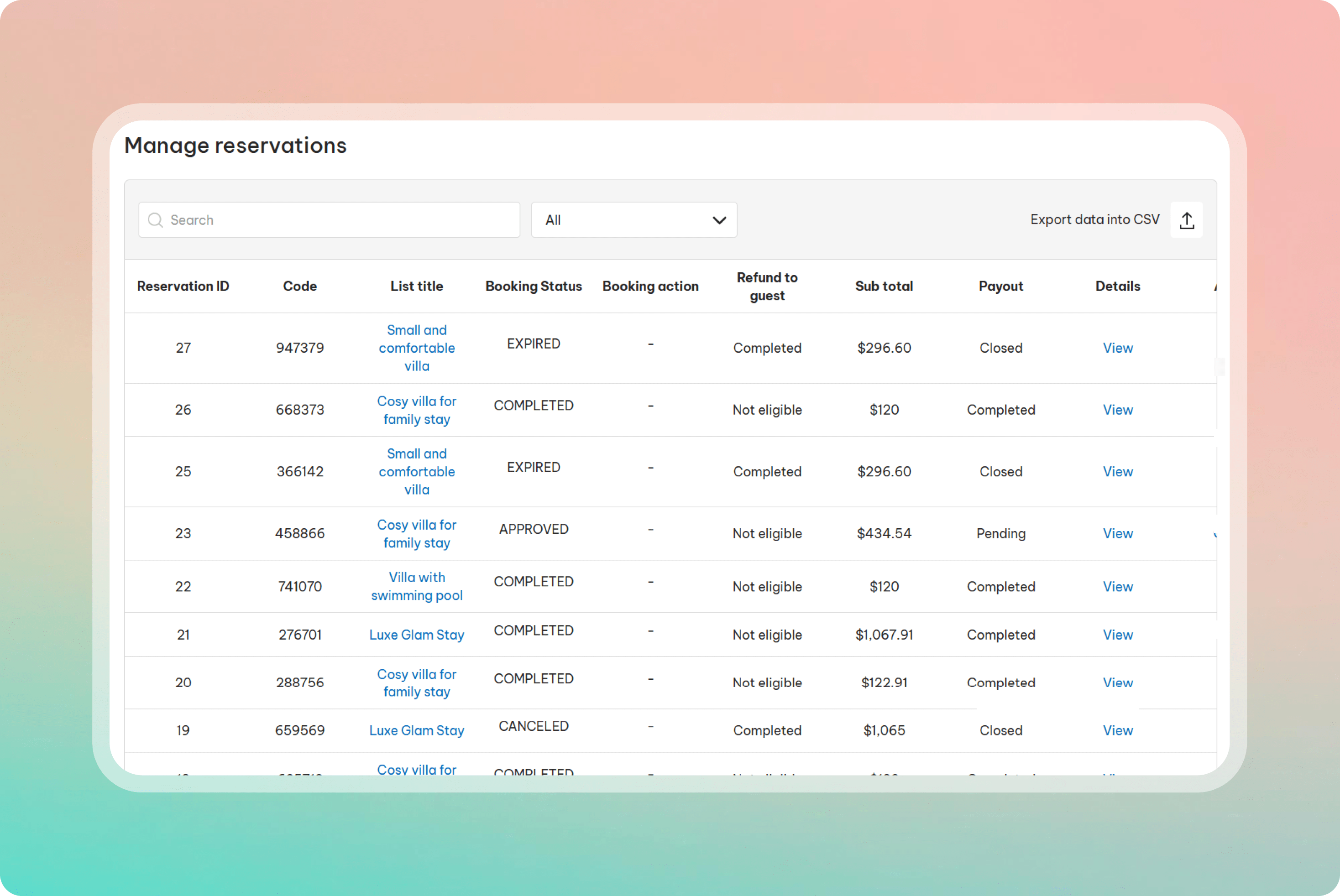 Manage reservation