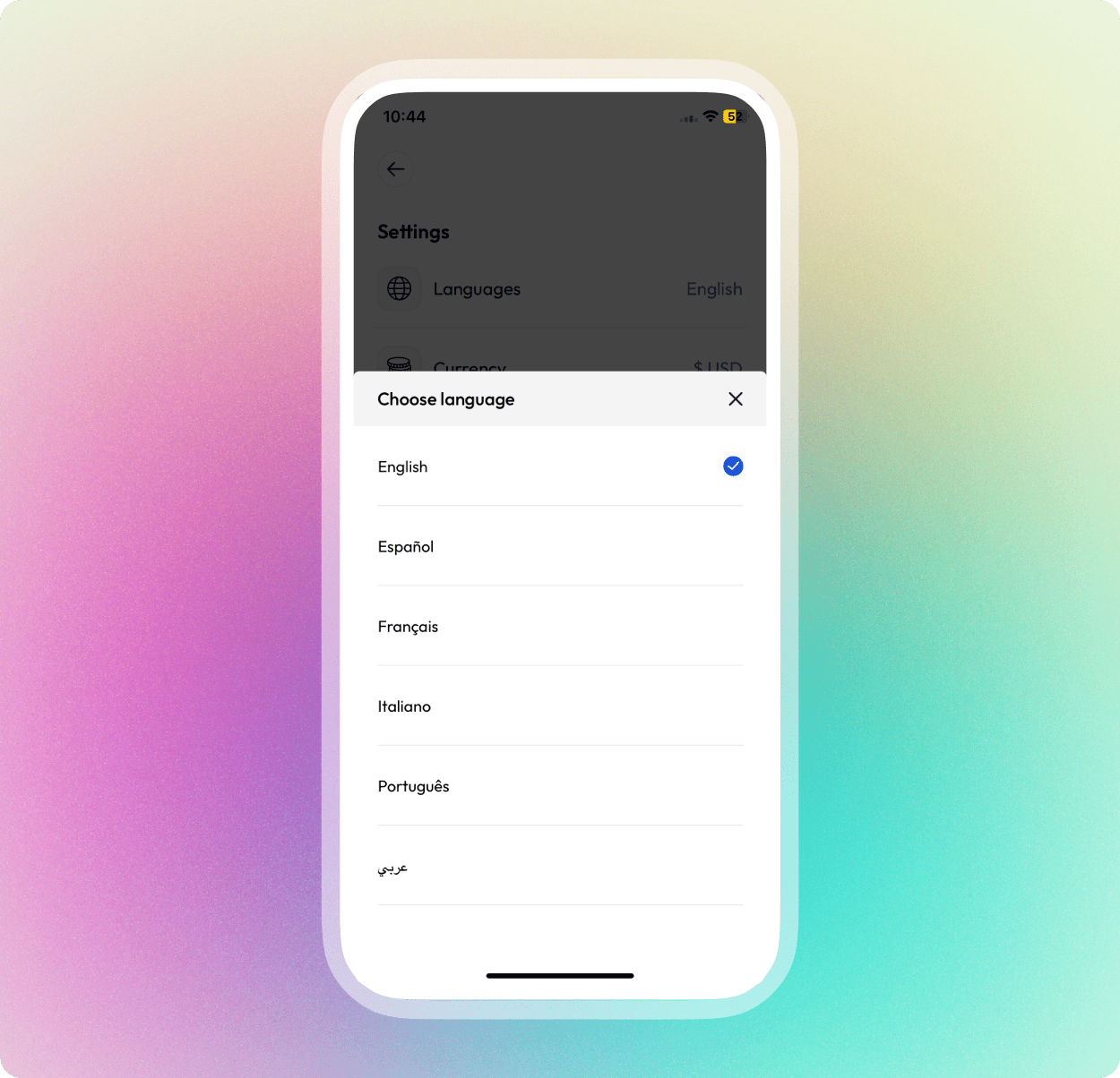 Select preferred language