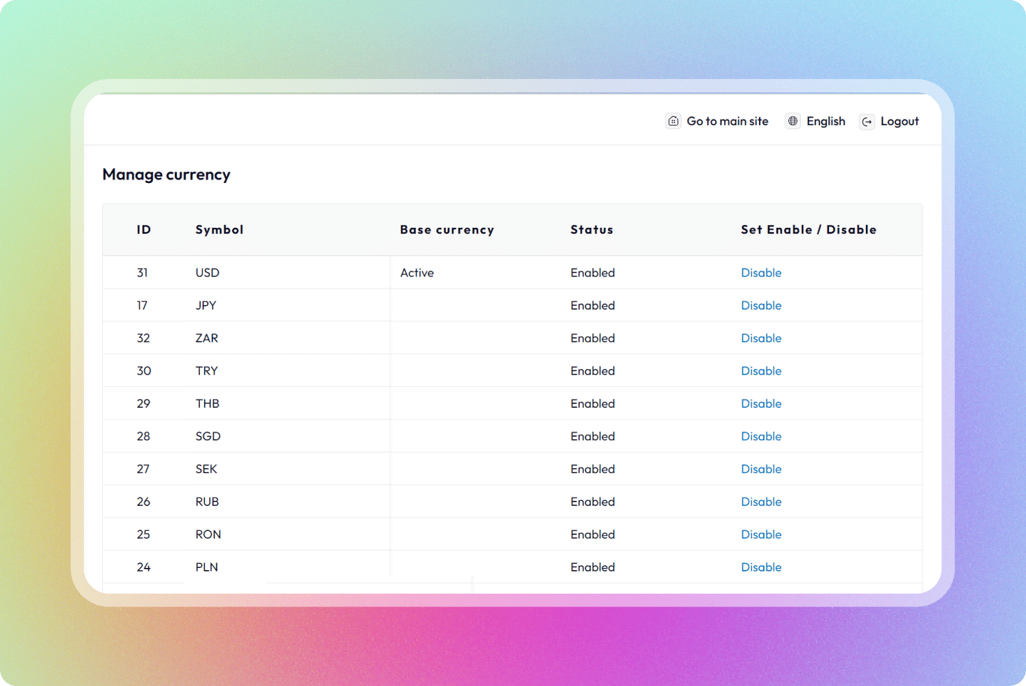 Manage currency