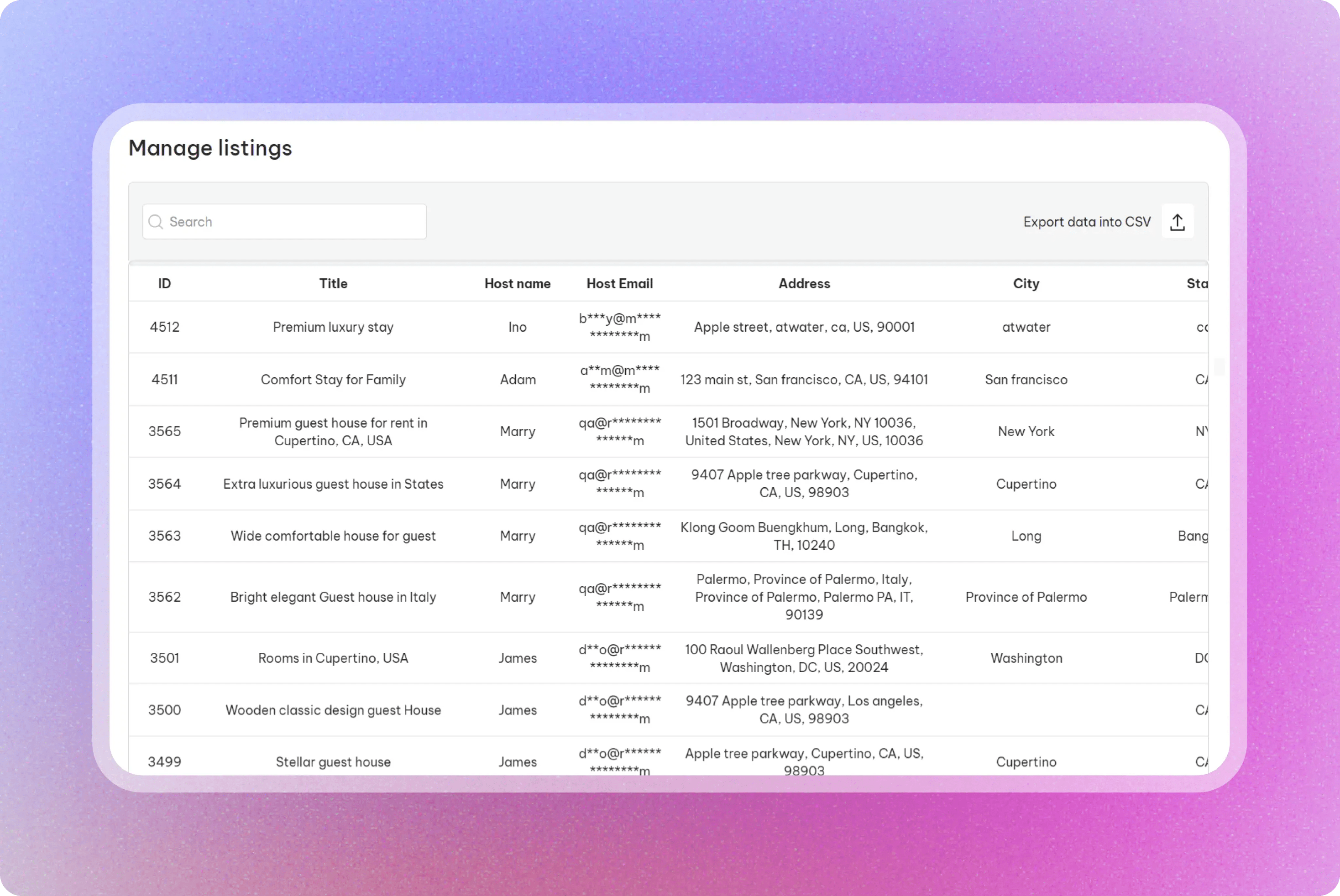 Manage listings