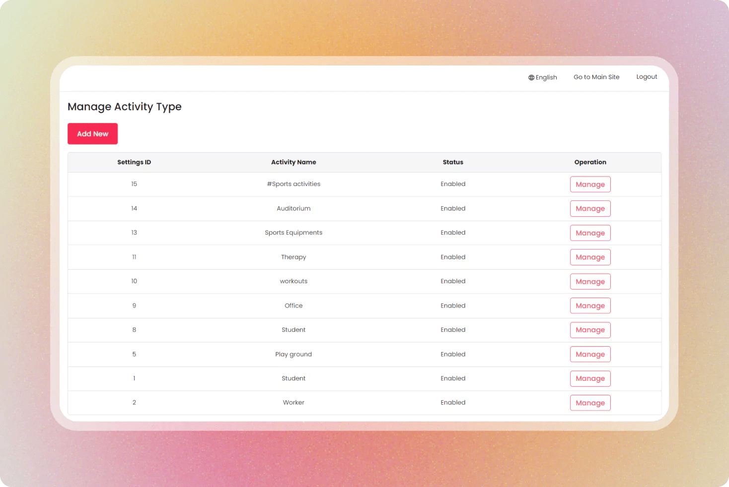 Manage activity type