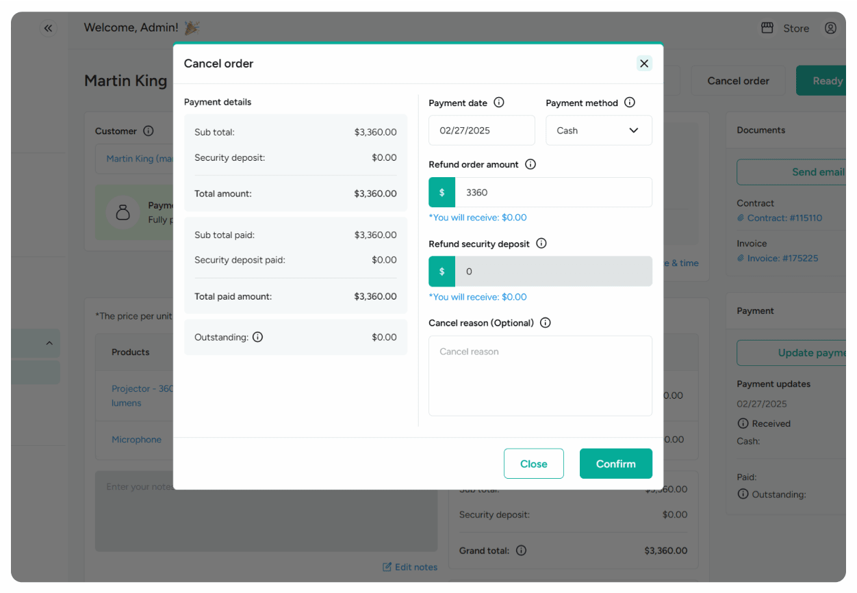 Cancel and refund orders