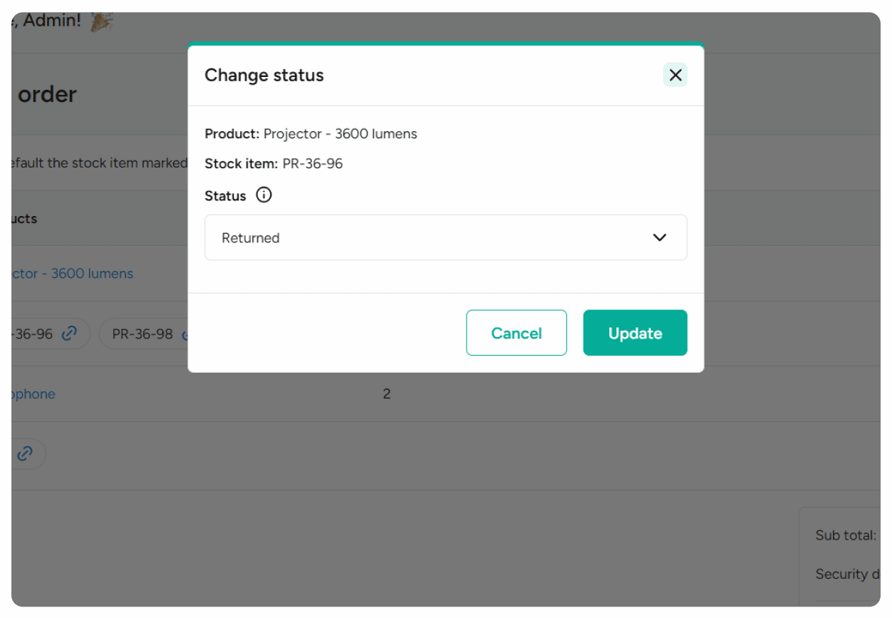 Update the incoming stock status
