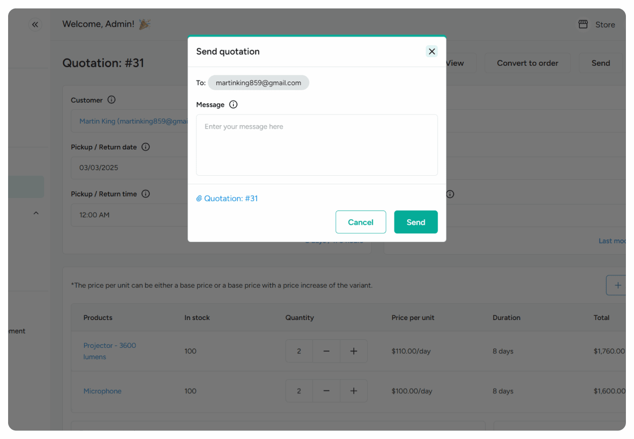Send/resend quotations to customers