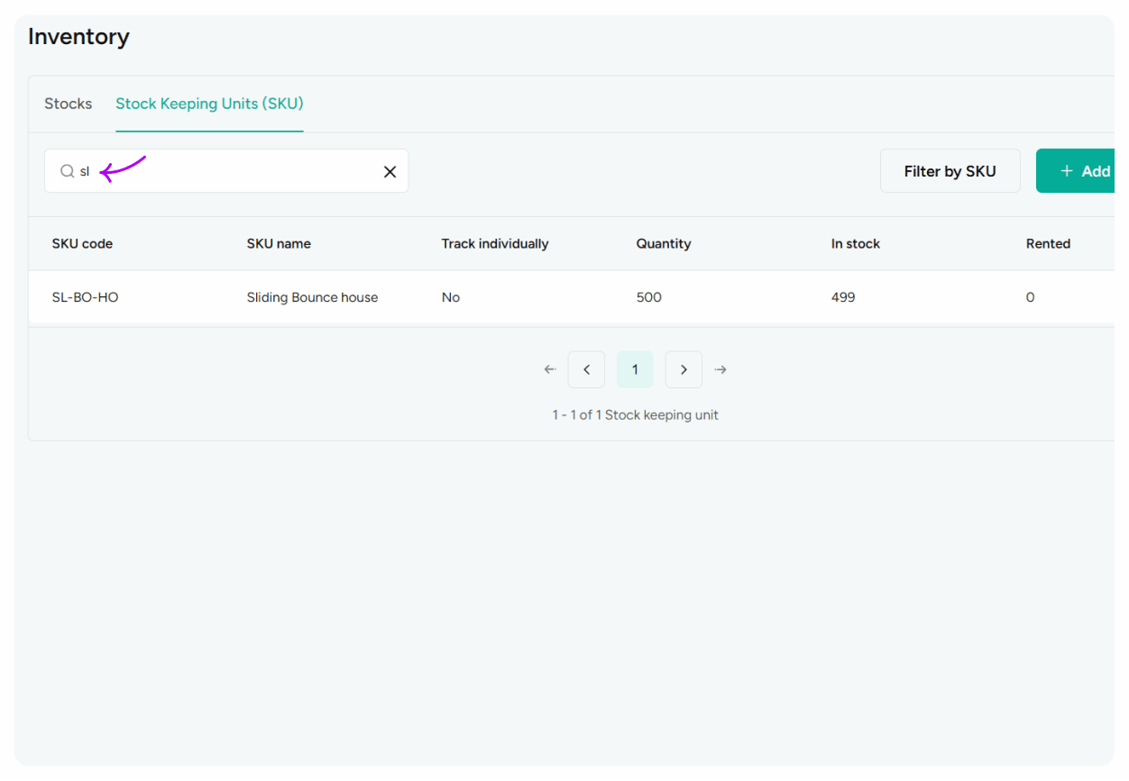 Search Inventory by SKU code