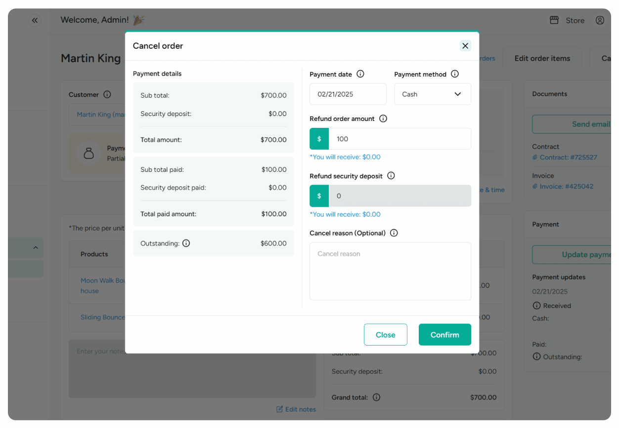 Cancel and refund orders