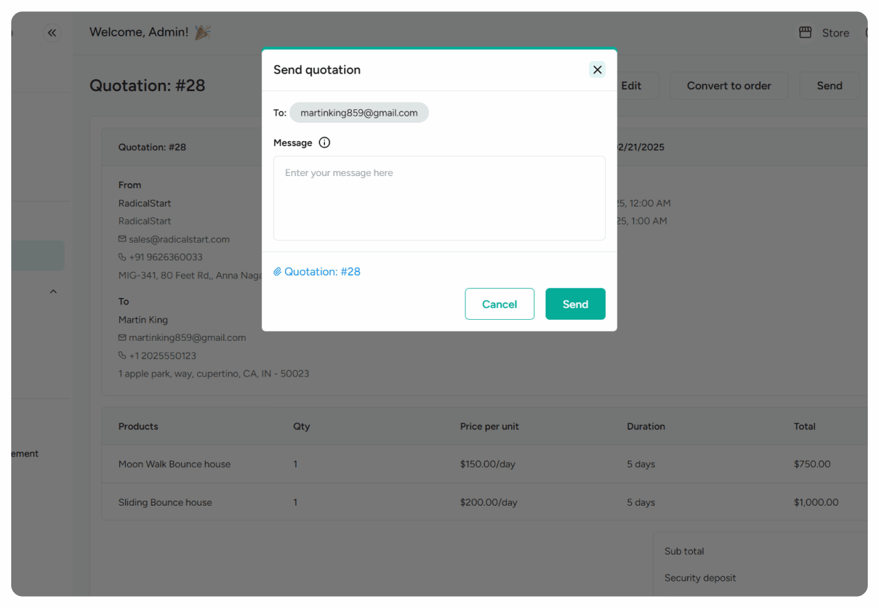 Send/resend quotations to customers