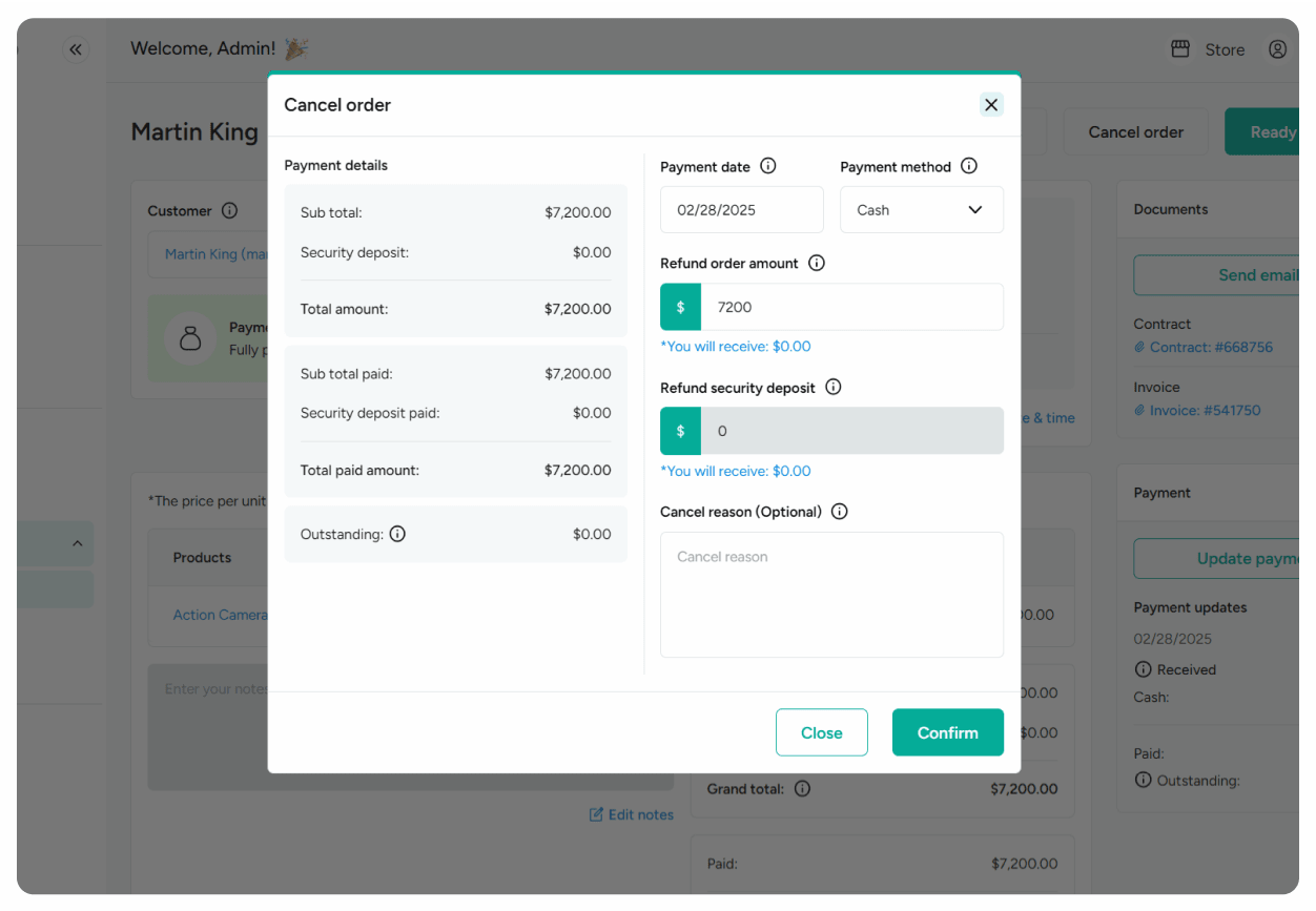 Cancel and refund orders