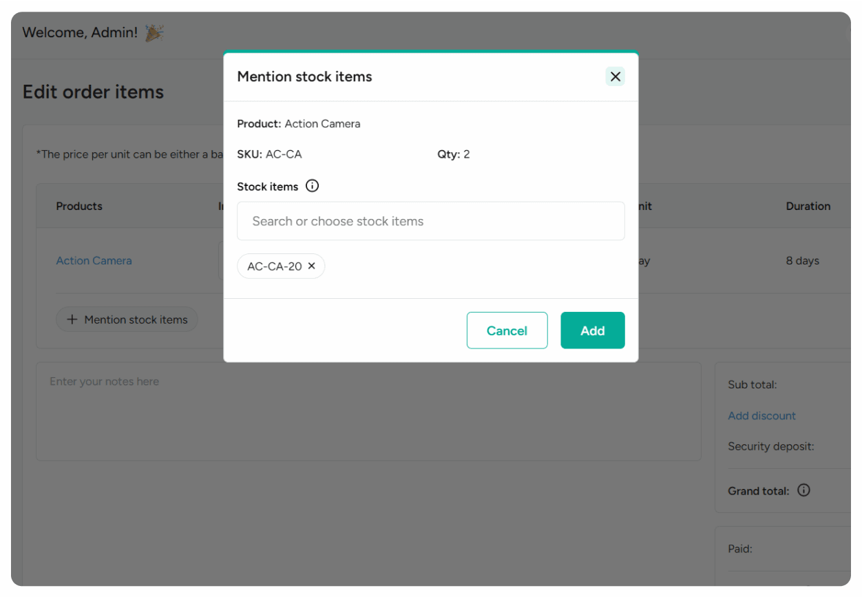 Mention the outgoing stock