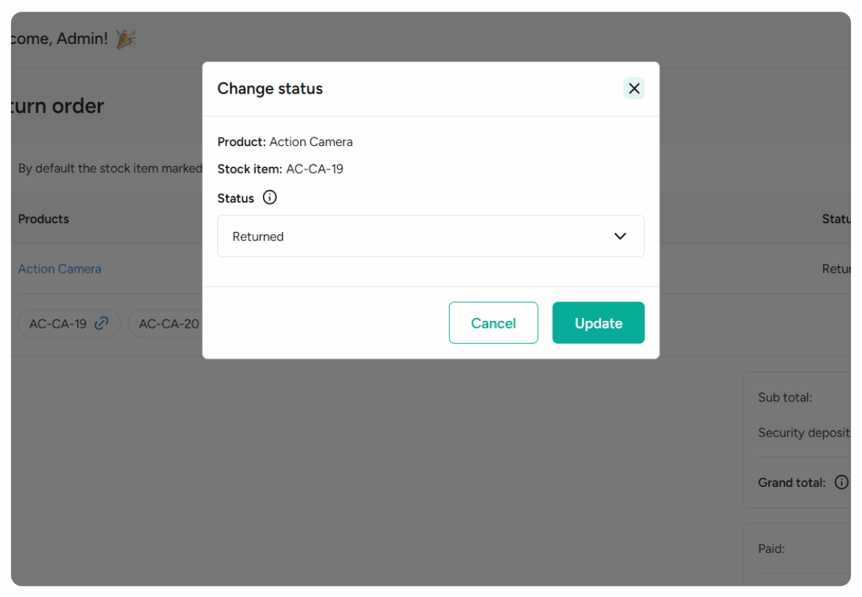 Update the incoming stock status