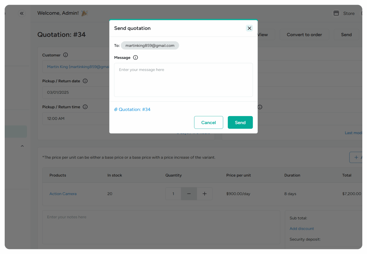 Send/resend quotations to customers