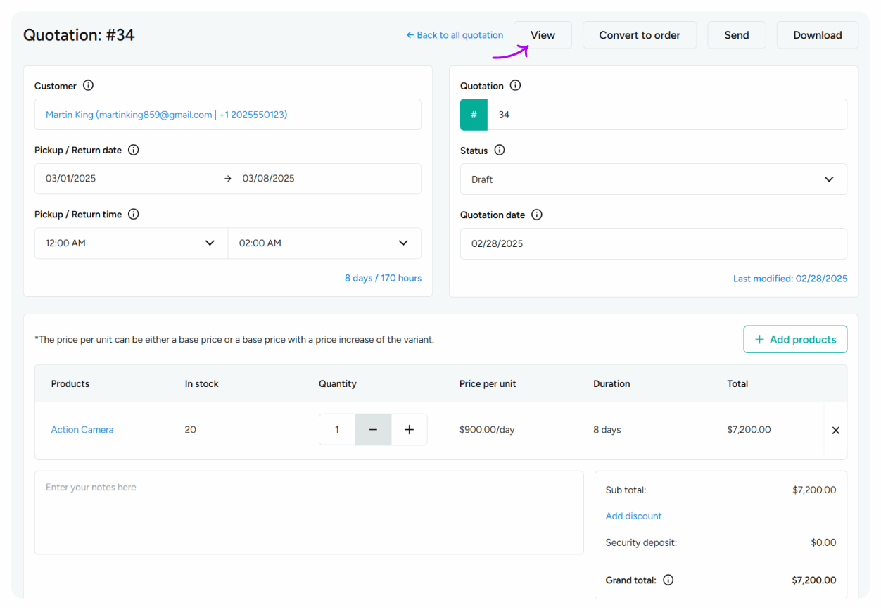 View/edit quotation details