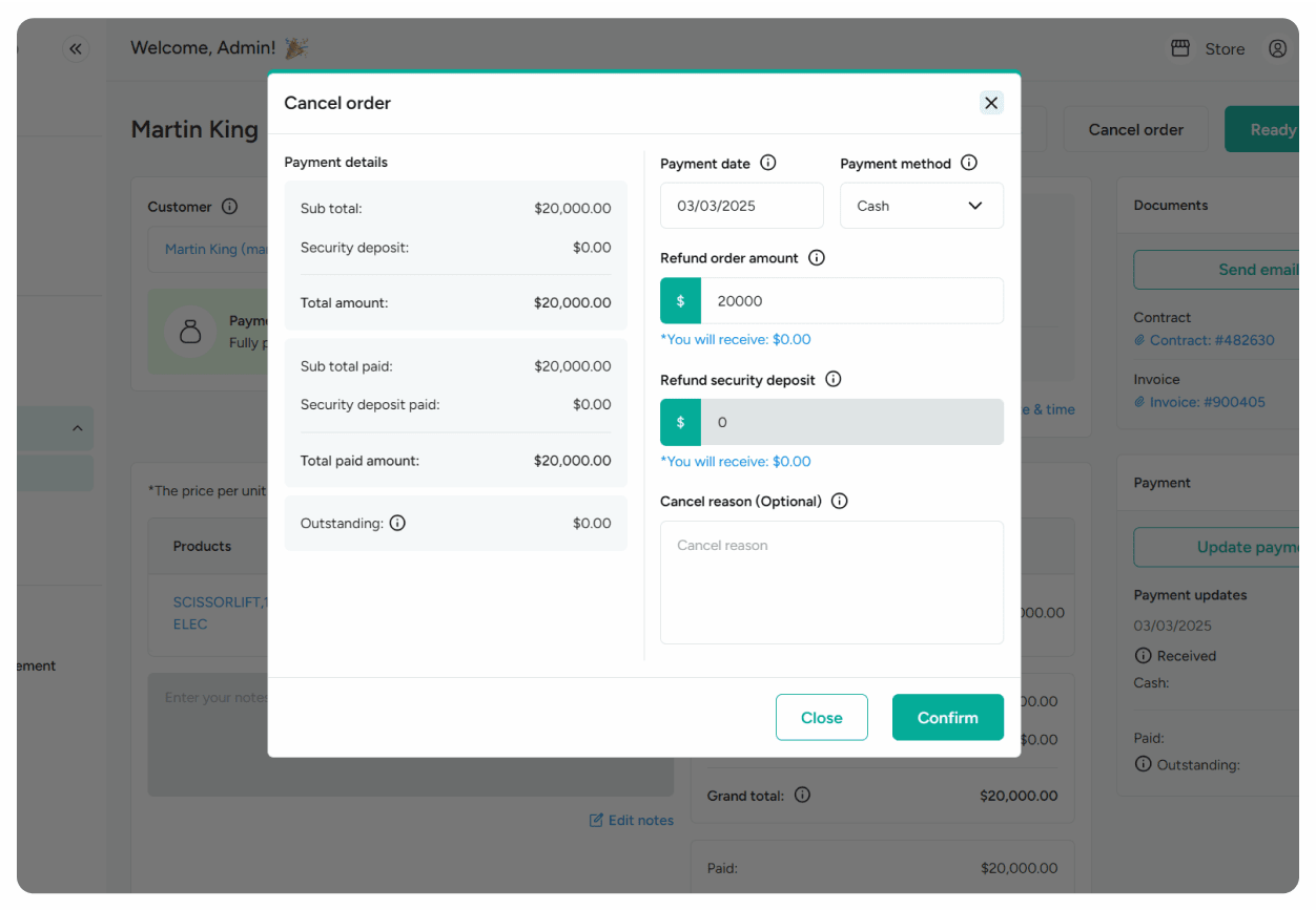 Cancel and refund orders