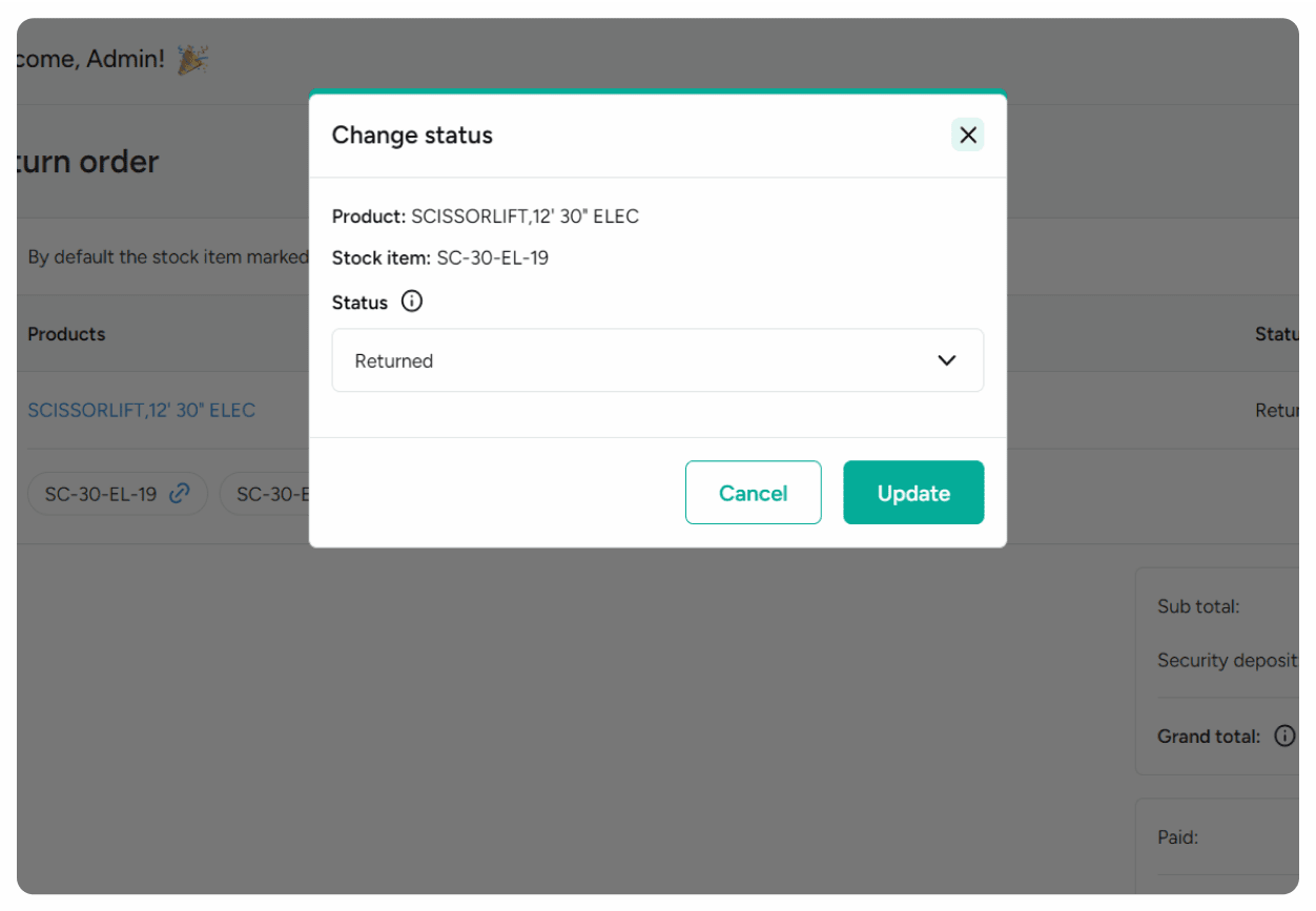 Update the incoming stock status