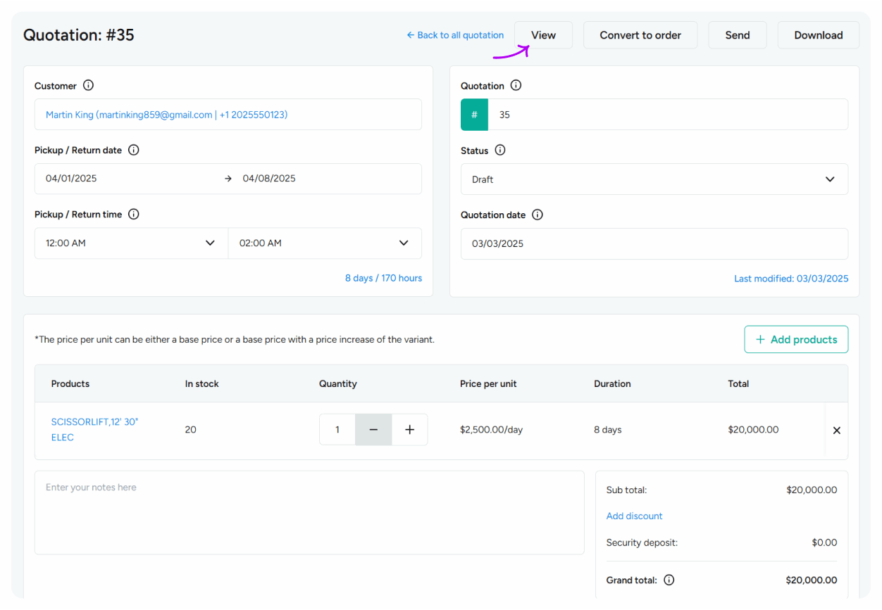 View/edit quotation details