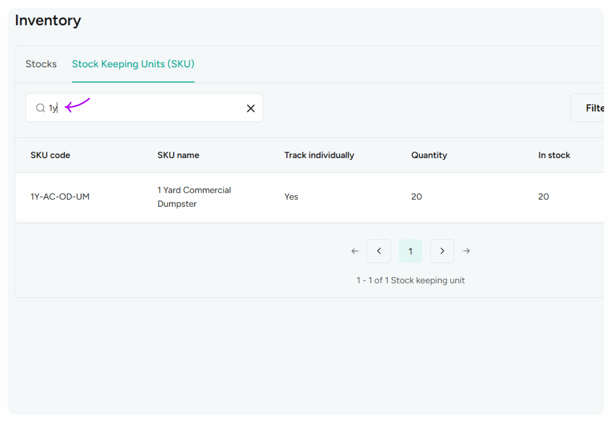 Search Inventory by SKU code