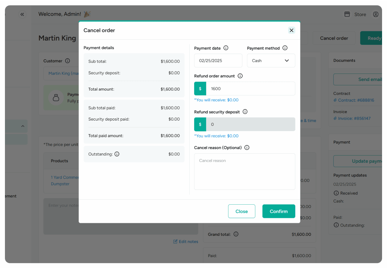 Cancel and refund orders