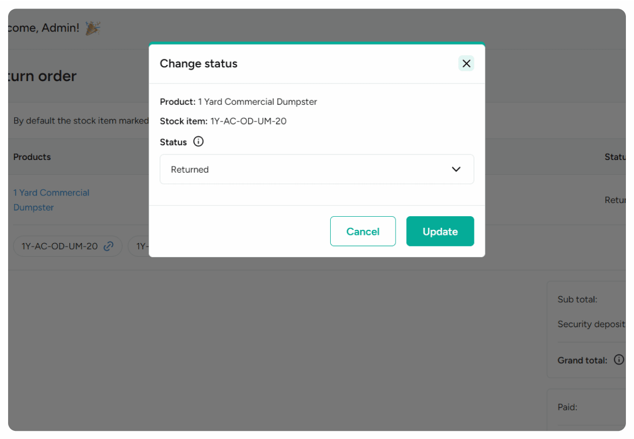 Update the incoming stock status
