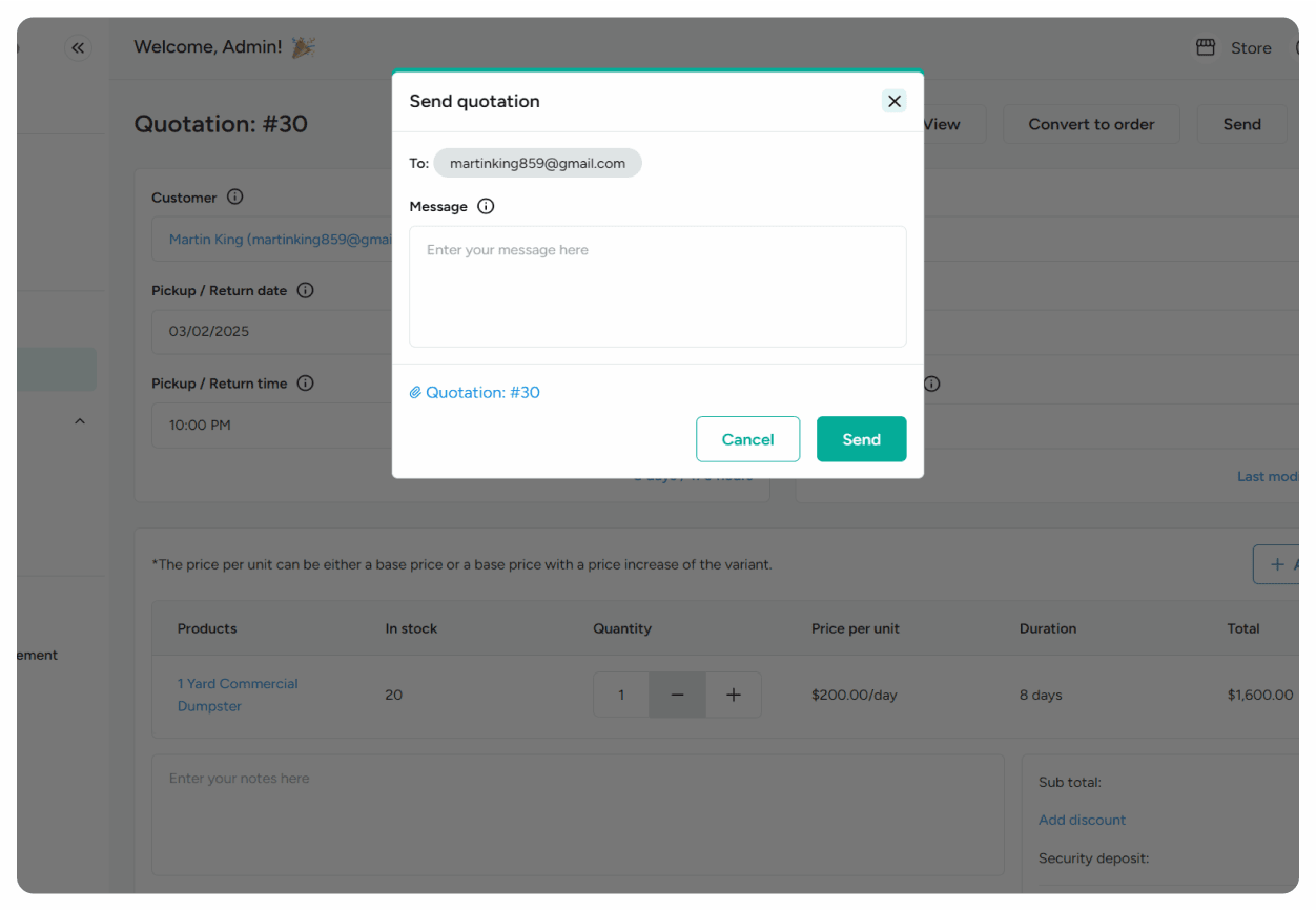 Send/resend quotations to customers