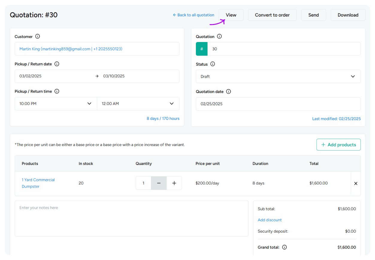 View/edit quotation details