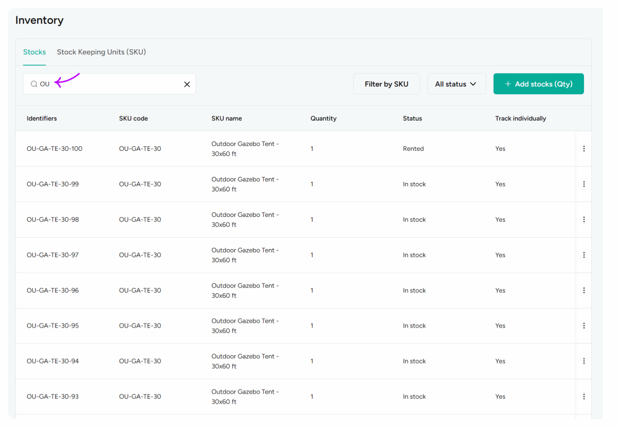 Search Inventory by identifiers