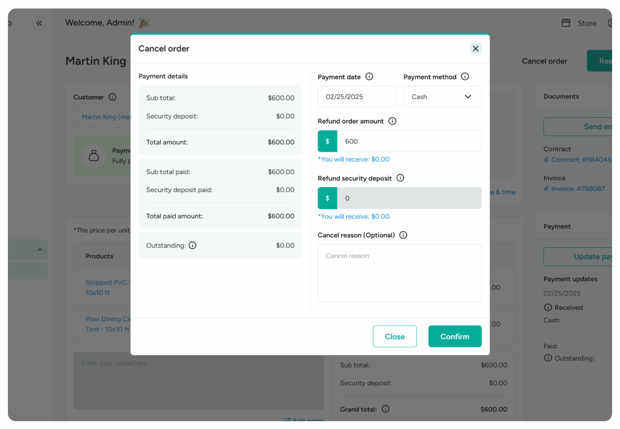 Cancel and refund orders