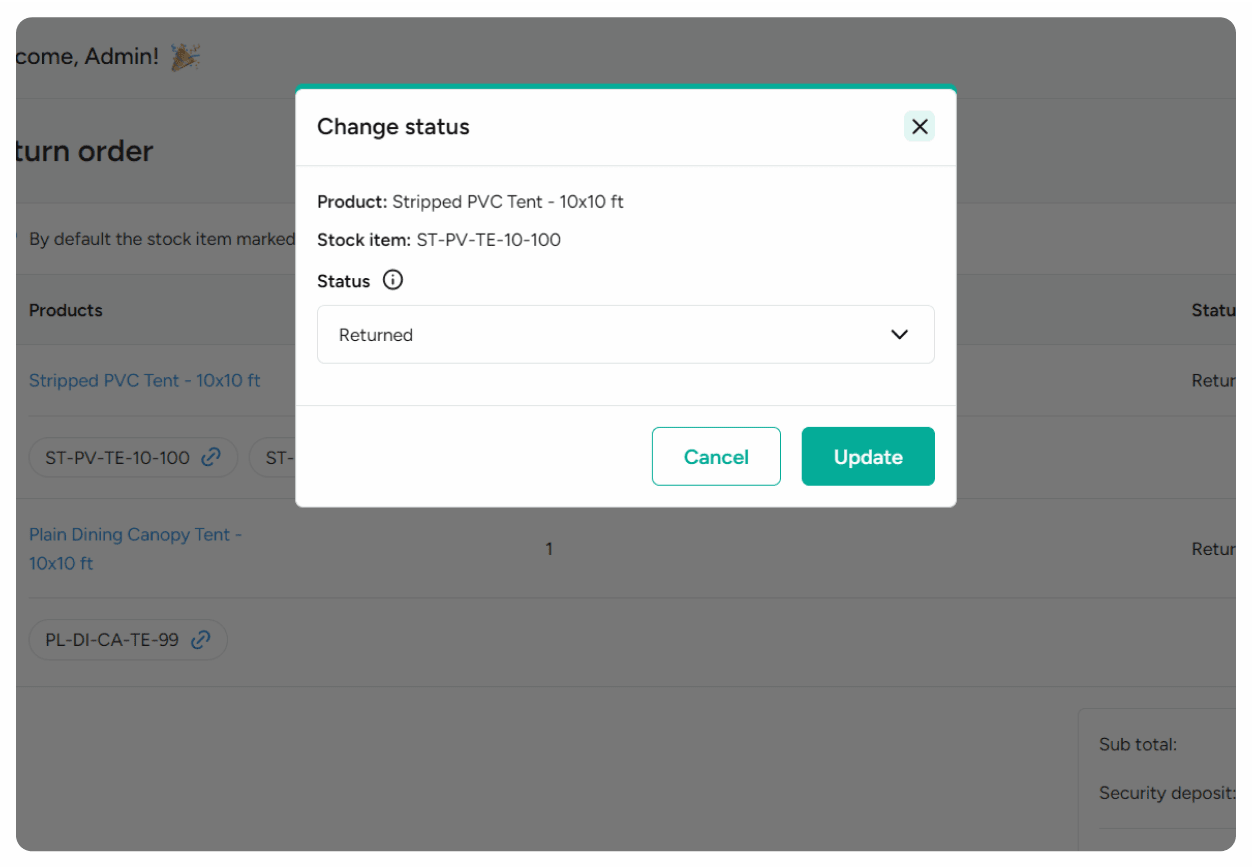 Update the incoming stock status