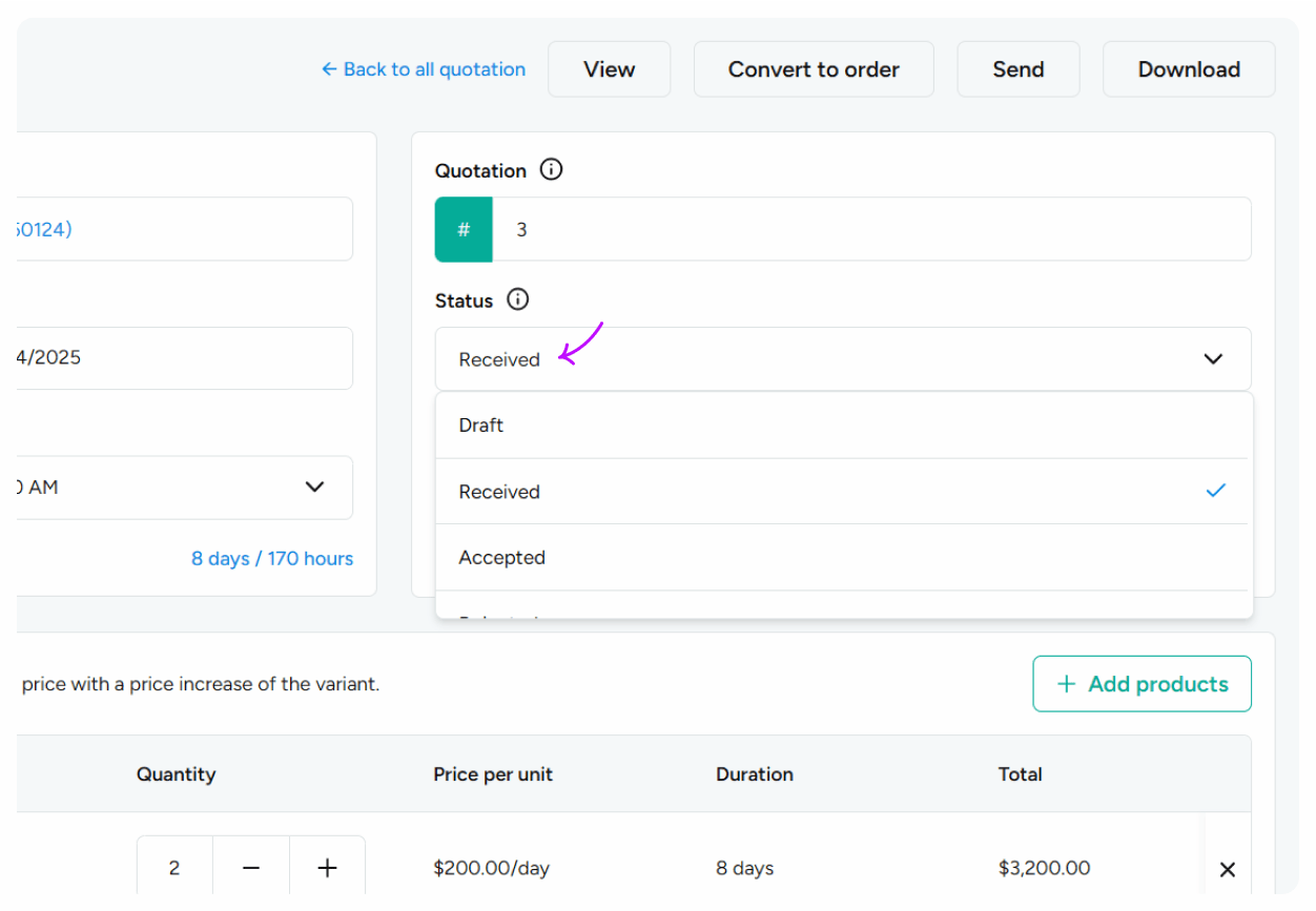 Change the quotation status