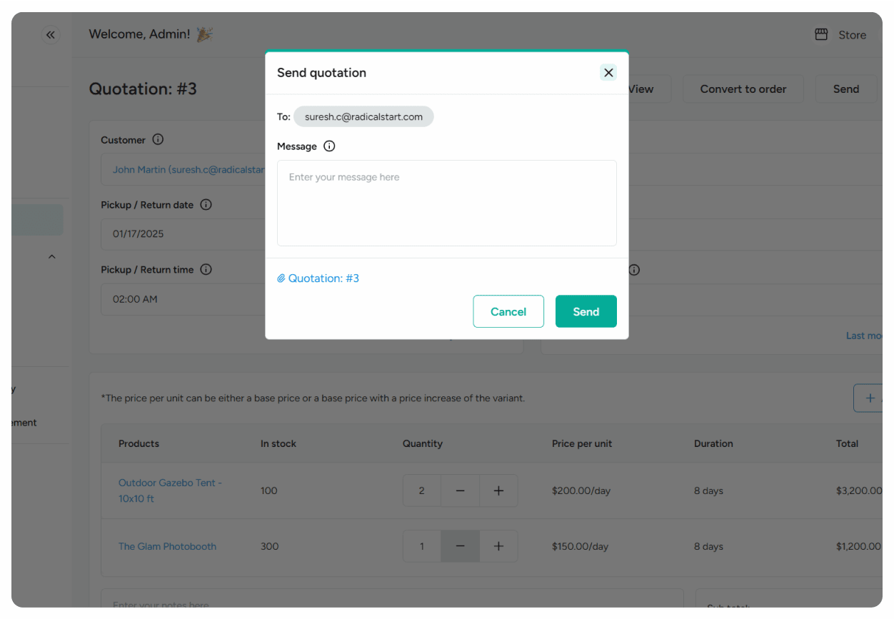 Send/resend quotations to customers