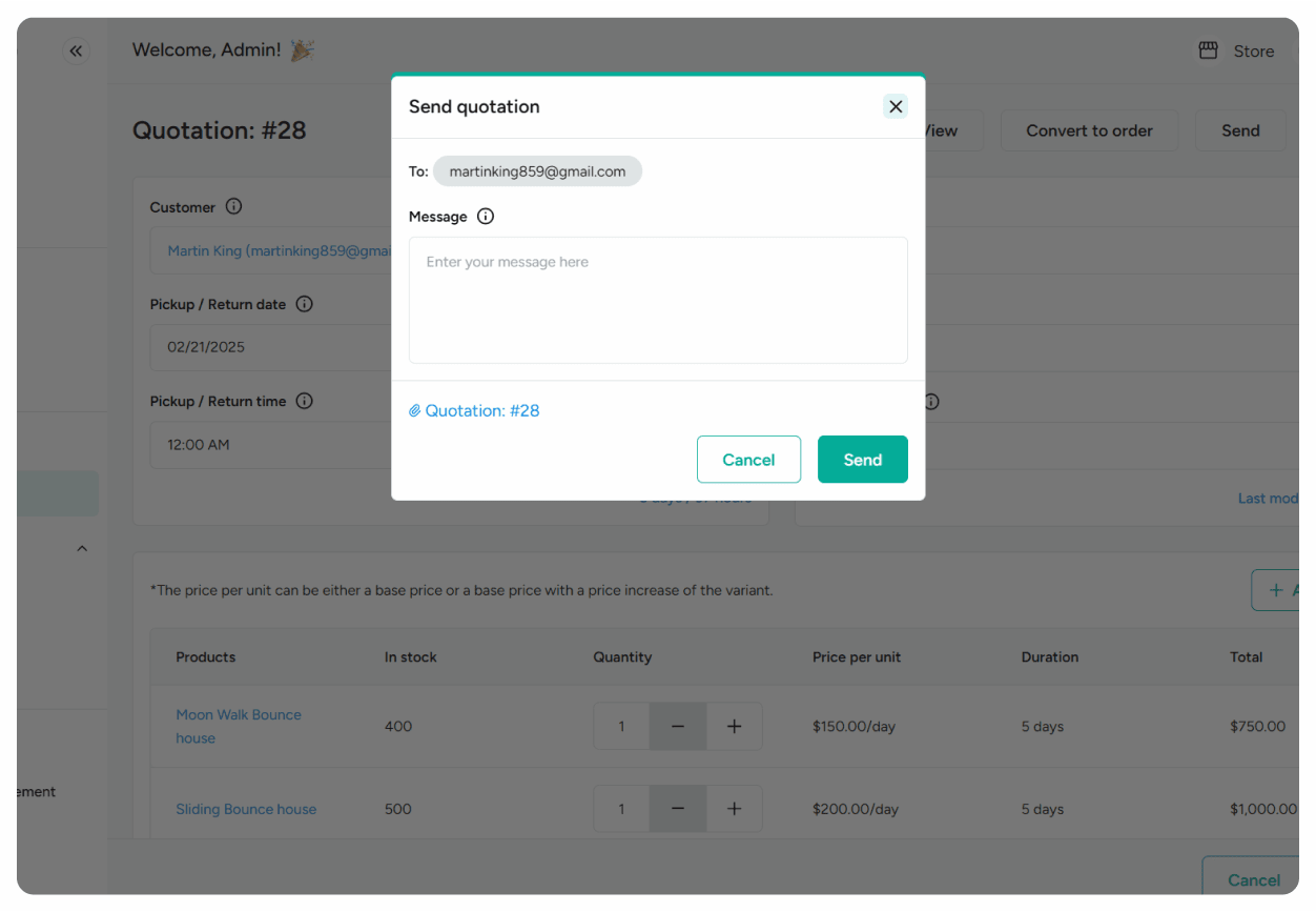 Send/resend quotations to customers