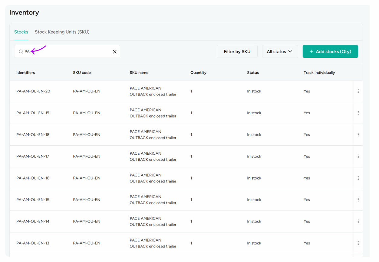 Search Inventory by identifiers