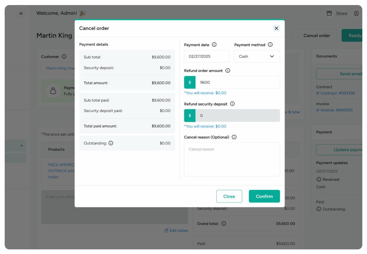 Cancel and refund orders