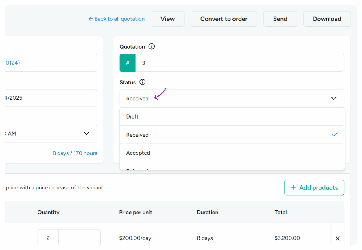 Change the quotation status