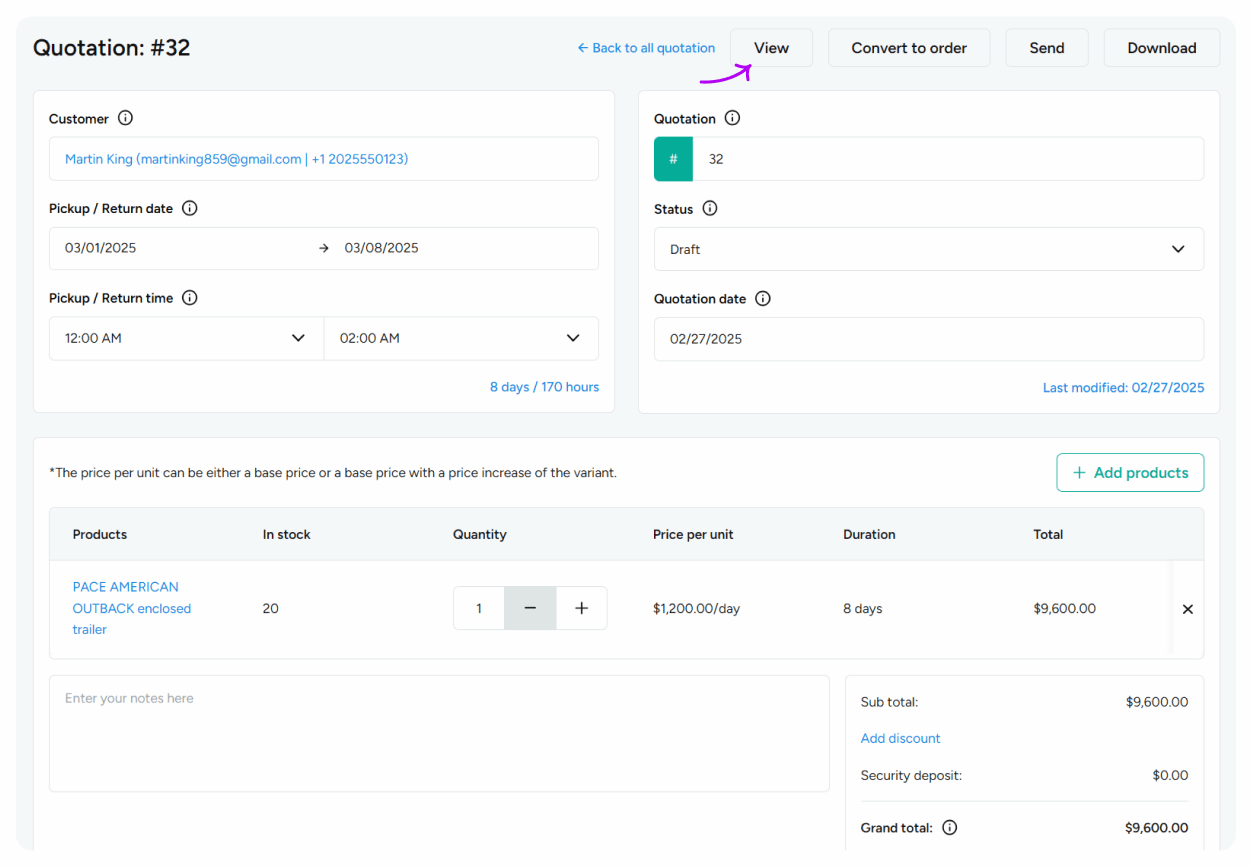 View/edit quotation details