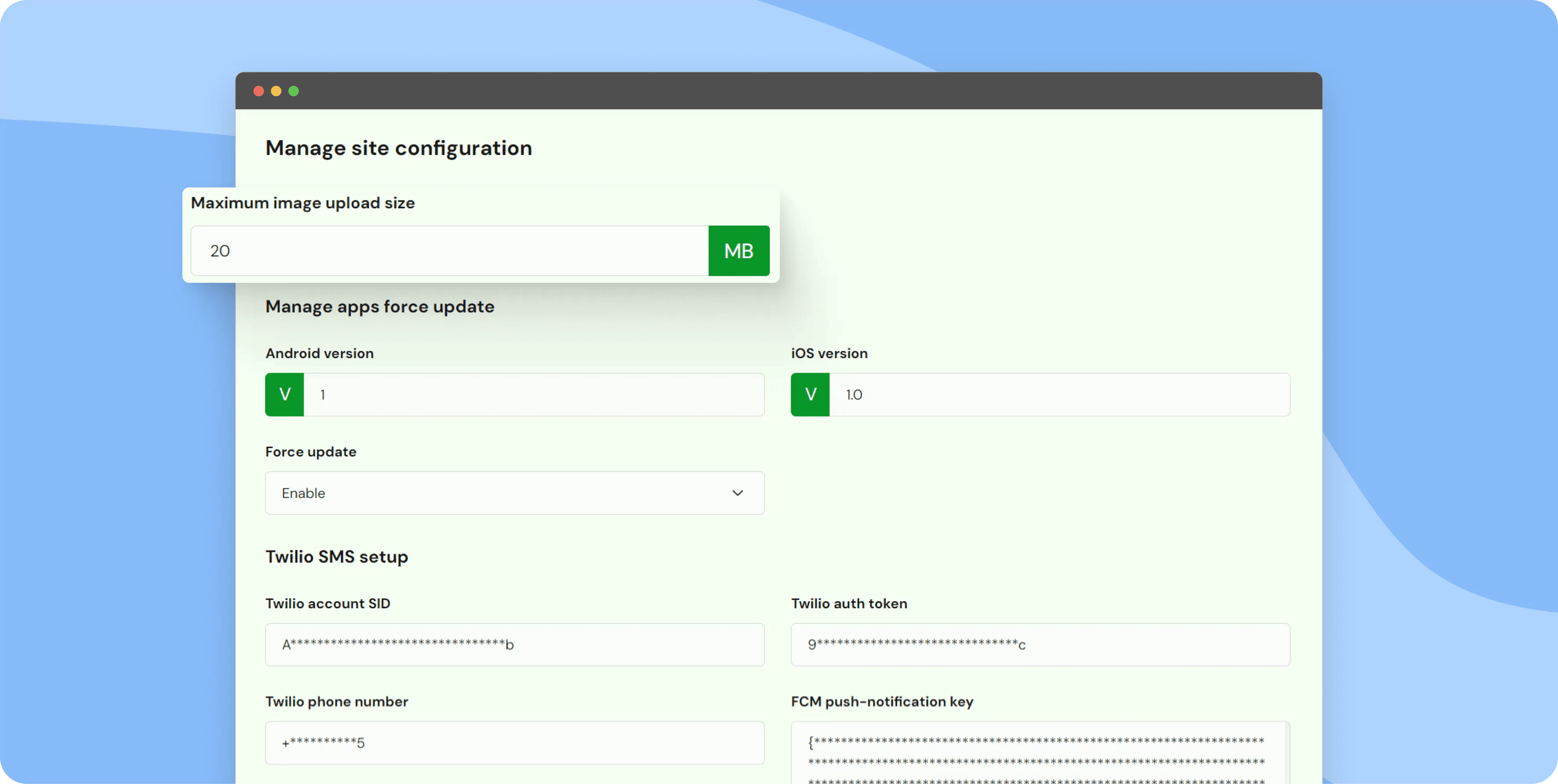 Manage site configuration