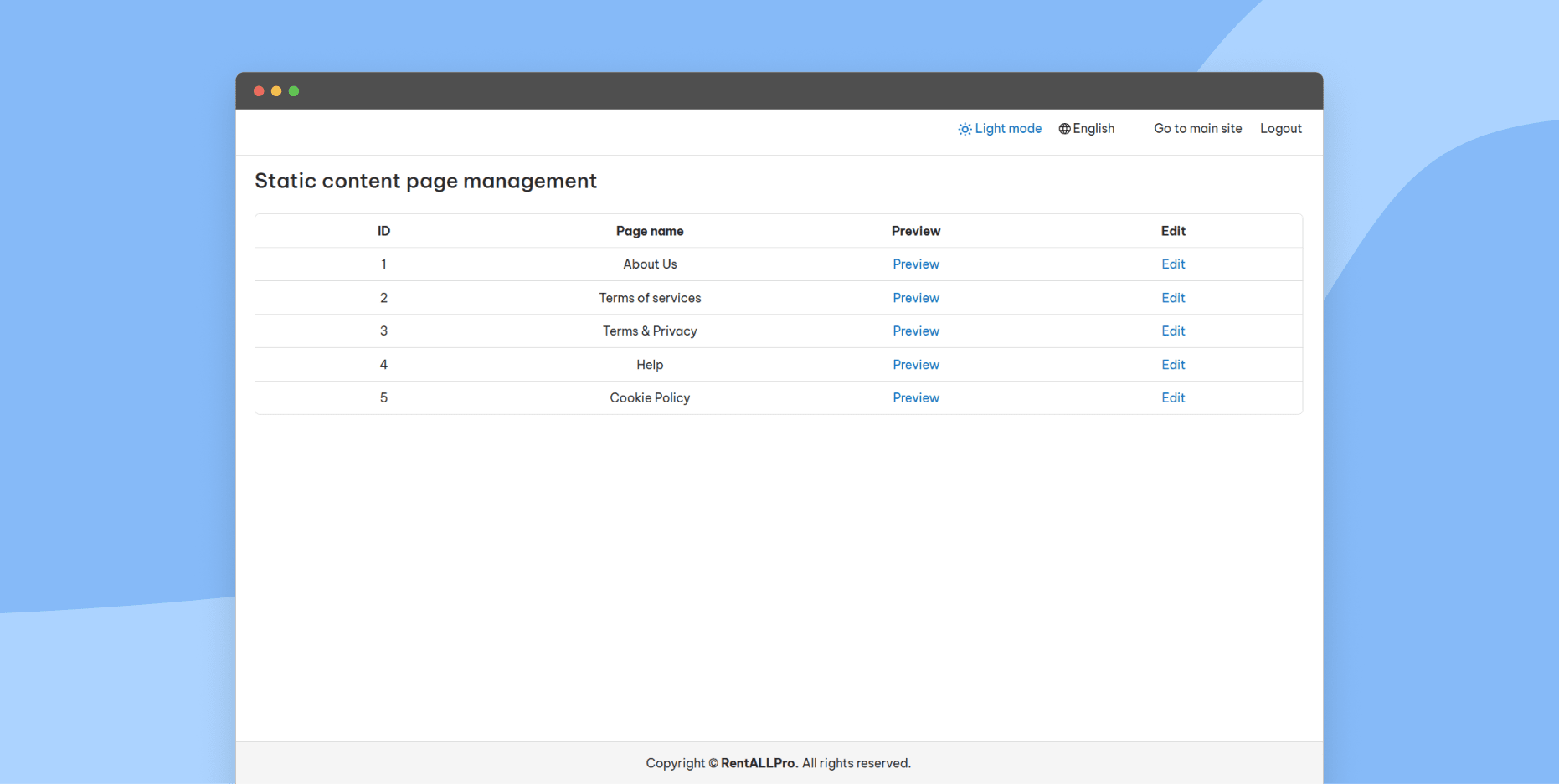 Manage static pages