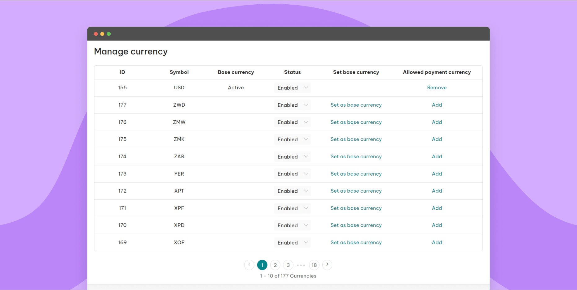 Manage currency